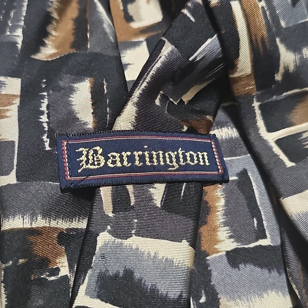 Barrington Silk Abstract Patterned Tie Black Brown Gray Geometric